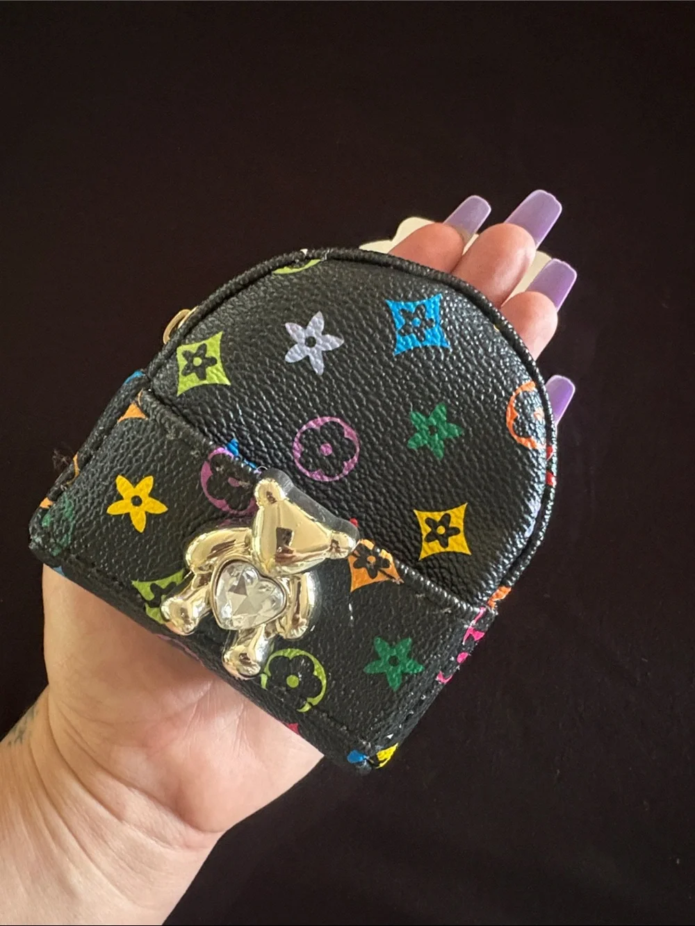 Cute Fashion Black Multicolor Backpack Keychain Bag Charm with Mini Bear